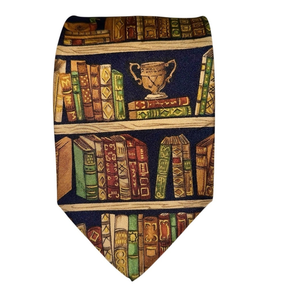 Vintage Alynn Neckwear Ex Libris Tie Silk Multicolor Library Books 59x3.75” USA